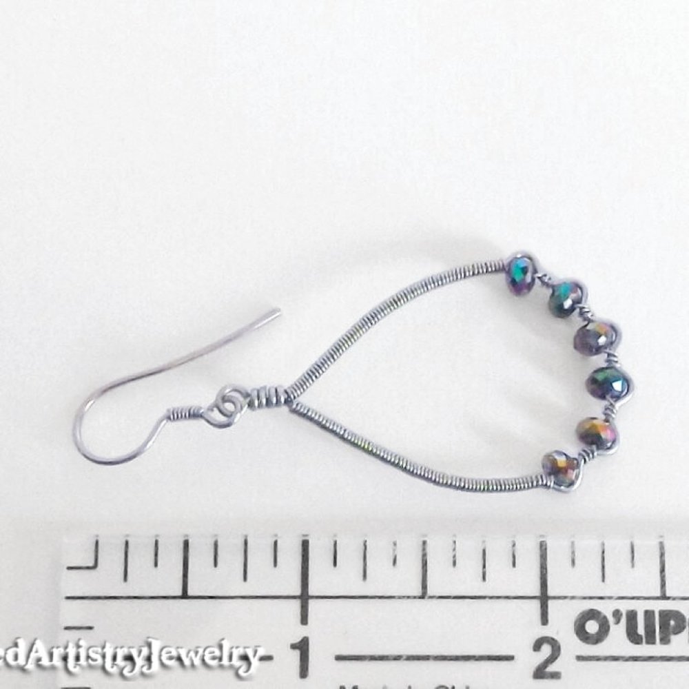 Rainbow Crystals Wire Wrapped ZigZag Teardrop Hoop Earrings - Picture 5 of 5